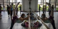 epa09110417 Ballert dancers prepare to perform during a rehearsal for 'Ballet and Beyond' by Joburg Ballet at the Joburg Theater, in Johannesburg, South Africa, 01 April 2021. One year and one month after Joburg Ballet's season was cut short by the start of the national Covid-19 coronavirus lockdown, the company returns to the stage of the Joburg Theatre from 09 to 11 April with 'Ballet and Beyond,' a showcase of three world premieres and one SA premiere.  EPA-EFE/KIM LUDBROOK