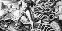 Circa 1750, The Greek hero Heracles or Hercules cuts off the nine heads of the Hydra, a monster from the marshes of Lerna in Greece, while his friend Iolaus sears the stumps, to stop two heads growing back in place of the missing one. This was the second of the Twelv (Photo by Hulton Archive/Getty Images)