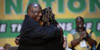 President Cyril Ramaphosa embraces second deputy-general Maropene Ramokgopa following the announcement of her election during the ANC's 55th national conference at Nasrec in Johannesburg, South Africa on 19 December 2022. (Photo: Leila Dougan)