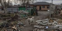 epa09874781 A woman stand with dogs next to destroyed houses, in Bucha, the town which was retaken by the Ukrainian army, northwest of Kyiv, Ukraine, 06 April 2022. Hundreds of tortured and killed civilians have been found in Bucha and other parts of the Kyiv region after the Russian army retreated from those areas. Russian troops entered Ukraine on 24 February resulting in fighting and destruction in the country, and triggering a series of severe economic sanctions on Russia by Western countries.  EPA-EFE/ROMAN PILIPEY