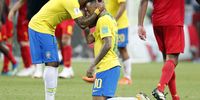 Neymar of Brazil (C) reacts with Douglas Costa (L) after the FIFA World Cup 2018 quarter final soccer match between Brazil and Belgium in Kazan, Russia, 06 July 2018. EPA-EFE/SERGEY DOLZHENKO