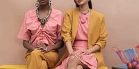 Turmeric blazer, Guava frill wrap skirt, Guava classic t, Turmeric high waisted trousers (Image PICHULIK)