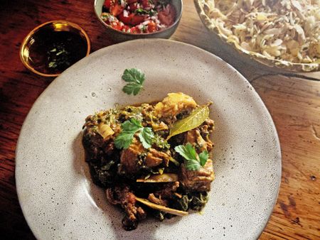 Saag Gosht, two curries that become one