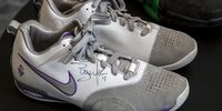 epa09165061 Shoes of former NBA player Steve Nash, Dual Signed Game Worn Zoom BB estimated to sell between 2,000 and 4,000 Swiss francs (CHF) are displayed during a Sotheby's preview at the boutique Buchere, in Geneva, Switzerland, 28 April 2021. Sotheby's presents 'Gamers Only', a selective online auction of game-worn sneakers from some of basketball's greatest athletes until 12 May.  EPA-EFE/SALVATORE DI NOLFI