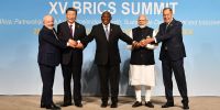 From left: President of Brazil Luiz Inácio Lula da Silva, President of China Xi Jinping, President of South Africa Cyril Ramaphosa, Prime Minister of India Narendra Modi and Russian Minister of Foreign Affairs Sergey Lavrov during the 15th BRICS Summit in Johannesburg, South Africa, 23 August 2023. (Photo: GCIS)