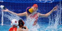 TOKYO, JAPAN - AUGUST 05: Yineng Shen of Team China makes a save during the Women's Classification 5th-8th match between China and the Netherlands on day thirteen of the Tokyo 2020 Olympic Games at Tatsumi Water Polo Centre on August 05, 2021 in Tokyo, Japan. (Photo by Al Bello/Getty Images)