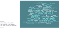 A word cloud showing the most frequent abusive terms found in the dataset of tweets aimed at Haffajee, including retweets.
