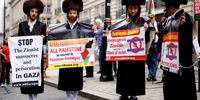 Members of the Orthodox Jewish community join pro-Palestinian protesters as they gather in Piccadilly Circus, to march to the Israeli embassy as part of the 'National March for Palestine' event organised by the Palestine Solidarity Campaign, in London, Britain, 07 September 2024. Protesters urge the British and Israeli governments to stop the war in Gaza and provide the right of self-determination for the Palestinian people.  EPA-EFE/TOLGA AKMEN