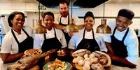 The Packshed kitchen team, from left, Happiness Cele, Ayanda Ngwenya, Executive Chef Brandon Bisset, Thabasile Mkhize and Fana Hadebe. (Photo: Wanda Hennig)<br>