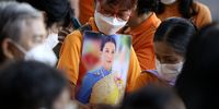 A well-wisher holds a picture of Thai Princess Bajrakitiyabha at King Chulalongkorn hospital in Bangkok, Thailand, 31 January 2023. Thai king's eldest daughter Princess Bajrakitiyabha, 44, remains unconscious after passing out on 14 Dec 2022 because of a heart problem. The Royal Household Bureau said the royal doctors update on the 44-year-old princess' unconscious state is caused by severe heart arrhythmia that resulted from inflammation of the heart due to a mycoplasma infection, according to the third statement of Royal Household Bureau released on 08 January 2023.  EPA-EFE/NARONG SANGNAK