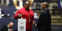 Ntombovuyo Veronica Mente and other members of Parliament cast their vote for the Speaker of Parliament. during the first sitting of the National Assembly. 14th June 2024. (Photo : Shelley Christians)