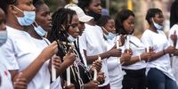 CAPE TOWN, SOUTH AFRICA - APRIL 26: Protesters  with candles in memory of  victims outside Parliament during the End Queer and Trans Hate Campaign on April 26, 2021 in Cape Town, South Africa. The march was in solidarity with the African LGBTQI+ victims and survivors of violence. (Photo by Gallo Images/Brenton Geach)