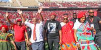 Julius Malema President of the Economic Freedom Fighters during the Tshela Thupa Rally at Peter Mokaba Stadium on May 25, 2024 in Polokwane, South Africa. The South African general elections will be held on 29 May 2024 to elect a new National Assembly as well as the provincial legislature in each of the nine provinces. (Photo by Gallo Images/Sharon Seretlo)