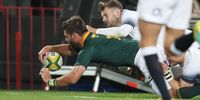 Willie le Roux of South Africa scores try  during the international rugby match between South Africa and England at Ellis Park, Johannesburg on 09 June 2018 ©Gavin Barker/BackpagePix