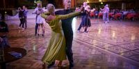 BLACKPOOL, ENGLAND - AUGUST 05: Dancers take to the famous Blackpool Tower Ballroom and move to the sound of the famous Wurlitzer organ on August 05, 2021 in Blackpool, England. The historic ballroom, familiar to British TV viewers as the home of Strictly Come Dancing's annual ballroom special, reopened in July after closing last spring due to the Covid-19 pandemic. (Photo by Christopher Furlong/Getty Images)