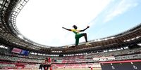 TOKYO, JAPAN - AUGUST 02: Tajay Gayle of Team Jamaica competes in the Men's Long Jump Final on day ten of the Tokyo 2020 Olympic Games at Olympic Stadium on August 02, 2021 in Tokyo, Japan. (Photo by Cameron Spencer/Getty Images)