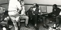 1970s Drum staff, Jim Bailey with Alf Kumalo at Kliptown Shebeen<br>©BAHA Photographer Alf Kumalo