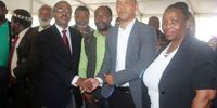 From left: Former KZN premier Willies Mchunu, chairperson of Mbonambi Council Isaac Mbuyazi, Mbonambi administrator Martin Mbuyazi and Cogta MEC Nomusa Dube-Ncube. (Photo: Supplied)<br>