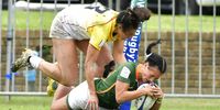 Marlize de Bruin of South Africa scores a try in the Women's Final match between South Africa and Belgium during day 3 of the World Rugby Sevens Challenger Series 2023 at Markotter Stadium on April 22, 2022 in Stellenbosch, South Africa. (Photo by Grant Pitcher/Gallo Images)