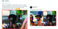The selfie posted by @uLerato_pillay (who was still @Sfiso82648954 at the time) was lifted from the account @lvteef. (Source: @uLerato_pillay/archive, left; @lvteef/archive, right)
