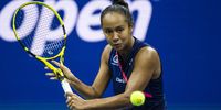 NEW YORK, NEW YORK - SEPTEMBER 09: Leylah Fernandez of Canada hits a backhand against Aryna Sabalenka of Belarus in the semifinals of the women's singles of the US Open at the USTA Billie Jean King National Tennis Center on September 09, 2021 in New York City. (Photo by TPN/Getty Images)