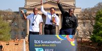 Wits pharmacy and civil engineering students Daniel Maake, Tukiso Madiba and Pula Morema took second prize at the TCS Sustainathon South Africa 2025 for their project to connect rural farmers directly with urban markets, 8 September 2025. (Photo: Julia Evans)