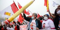 Attendees gather during a campaign rally with Pedro Castillo, presidential candidate for the Peru Libre party, in Lima, Peru, on Thursday, May 27, 2021. Peru's sovereign bonds dropped after the candidate feared by investors, Pedro Castillo, extended his lead over Keiko Fujimori ahead of the country's presidential runoff on June 6. Photographer: Miguel Yovera/Bloomberg via Getty Images