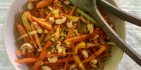 Salad Days: Carrot, celery, sweetcorn and cashew salad with toasted cumin dressing