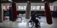Tony Toush Adebayo Adesanya,  demonstrate how to box using his wheelchair at the Fight with Insight gym in Hillbrow.  (Photo: Alet Pretorius)