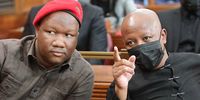 The EFF’s Marshall Dlamini (left) and party leader Julius Malema at the Equality Court on 16 February 2022 in Johannesburg. (Photo: Gallo Images / Fani Mahuntsi)