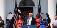 BEDMINSTER, NEW JERSEY - JULY 07:  Former U.S. President Donald Trump speaks during a press conference announcing a class action lawsuit against big tech companies at the Trump National Golf Club Bedminster on July 07, 2021 in Bedminster, New Jersey. Former President Trump held a press conference with executives from the America First Policy Institute to announce a class action lawsuit against Facebook, Twitter, Google, and their CEOs, claiming that he was wrongfully censored. Since being banned from the social media companies, former President Trump has continued to spread lies about mass voter fraud in the 2020 election that have not not been substantiated. (Photo by Michael M. Santiago/Getty Images)