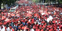Large numbers of EFF marchers gather outside the Constitutional Court on February 9, 2016 in Johannesburg, South Africa. Large numbers of EFF supporters arrived at the Constitutional Court after marching from Mary Fitzgerald Square joining supporters from the DA and Cope. In support of the Application brought by both the DA and EFF in a bid for the court to rule that President Jacob Zuma pay back the R246m spent on his home in Nkandla, on the basis of report compiled by Public Protector Thuli Madonsela. (Photo by Gallo Images / Beeld / Felix Dlangamandla)