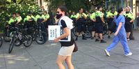 Police wait at City Hall Park for Juneteenth BLM protesters (NYC, 19 June 2020, pic An Wentzel)