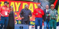 COSATU President Zingiswa Losi (second from left), President Cyril Ramaphosa (third from left) and SACP General Secretary Solly Mapaila (centre) at the May Day rally in Mpumalanga, 1 May 2025<br>(Photo: DIP - ANC HQ)