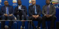 From left to right Social Development MEC Albert Fritz, DA leader Mmusi Maimane, DA's candidate for Western Cape Premier Alan Winde and Cape Town mayor Dan Plato. 19 September. Photo: Leila Dougan