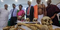 Uruwarige Wanniyalaththo (2-R), Chief of the Sri Lankan Indigenous community, commonly known as the Vedda tribe, along with other Sri Lankan officials inspects aboriginal artifacts returned by Switzerland during a presentation to the media in Colombo, Sri Lanka, 12 June 2024. According to the Ministry of Buddhasasana, Religious, and Cultural Affairs, in response to official requests from the Sri Lankan government and the Vedda tribe, the Museum of Cultures and the Natural History Museum in Basel, Switzerland are returning approximately 90 aboriginal artifacts to the indigenous Vedda tribe of Sri Lanka. These artifacts, which were brought to Basel at the end of the 19th century, include 42 human skeletons and skulls of Vedda ancestors, as well as weapons like arrows and bows, and everyday items such as bags, plates, and pots.  EPA-EFE/CHAMILA KARUNARATHNE
