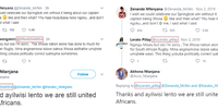 A comparison of the current version of a tweet from the @Lerato_pillay account (right) against an archived version of the tweet (left) indicated the account previously went by the handle @Sfiso82648954. (Source: @Acco_Ntanjana/archive)