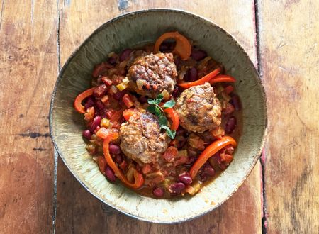 Meatballs and beans — a variation of chilli con carne