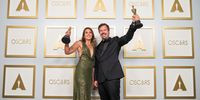 LOS ANGELES, CALIFORNIA – APRIL 25: (EDITORIAL USE ONLY) In this handout photo provided by A.M.P.A.S., (L-R) Pippa Ehrlich and James Reed, winners of Best Documentary Feature for "My Octopus Teacher", pose in the press room during the 93rd Annual Academy Awards at Union Station on April 25, 2021 in Los Angeles, California. (Photo by Matt Petit/A.M.P.A.S. via Getty Images)