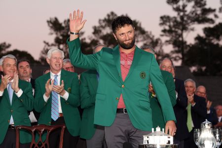 Rahm wins first green jacket at marathon Masters on Ballesteros’ Augusta anniversary