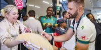 Batting hero Aiden Markram signs a memento for a fan on his arrival with the Proteas at OR Tambo International Airport on 18 June 2025. (Photo: OJ Koloti / Gallo Images)