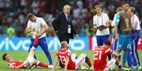 Russia's head coach Stanislav Cherchesov (C) reacts before the extra time of the FIFA World Cup 2018 quarter final soccer match between Russia and Croatia in Sochi, Russia, 07 July 2018. EPA-EFE/FRIEDEMANN VOGEL
