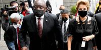 President Cyril Ramaphosa (left) and the widow of the late FW de Klerk, Elita de Klerk, enter the Groote Kerk in Cape Town on Sunday, 12 December 2021 for the State Memorial Service of the late former deputy president. (Photo: GCIS)