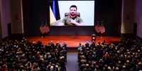 WASHINGTON, DC - MARCH 16: Ukrainian President Volodymyr Zelenskyy speaks to the U.S. Congress by video to plead for support as his country is besieged by Russian forces at the U.S. Capitol on March 16, 2022 in Washington, DC. Zelenskyy addressed Congress as Ukraine continues to defend itself from an ongoing Russian invasion. (Photo by J. Scott Applewhite-Pool/Getty Images)