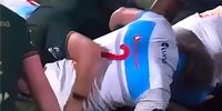 The evidence that Wessels (in blue and white) grabbed Murphy's testicles is circumstantial. There is no clear image of the alleged incident. 
