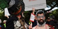 Protesters Demonstrate Outside The Met Gala In New York City