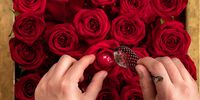 The show-stopping long-stemmed red roses; in fact, the taste of this devilishly clever confection was redolent of lychee and rosewater. (Photo: Supplied)<br>