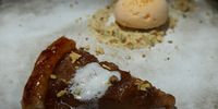 Martin and Eddie’s dessert of cinnamon apple Tarte Tatin with pistachio brittle ice cream. (Photo: Supplied)