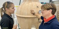 Kylie Paul (left) and Christa von La Chevallerie discussing the new Chenin Blanc. (Photo: Bianca Coleman)