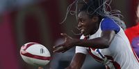 epaselect epa09382258 Seraphine Okemba of France in action during the Rugby Sevens Women's Gold Medal match between New Zealand and France at the Tokyo 2020 Olympic Games at the Tokyo Stadium in Chofu, Tokyo, Japan, 31 July 2021.  EPA-EFE/KIYOSHI OTA